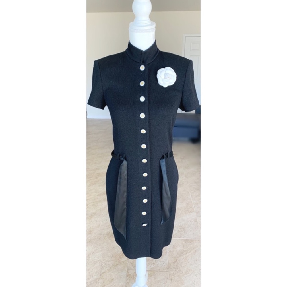 St. John’s Black Knit Button Down Sweater Dress